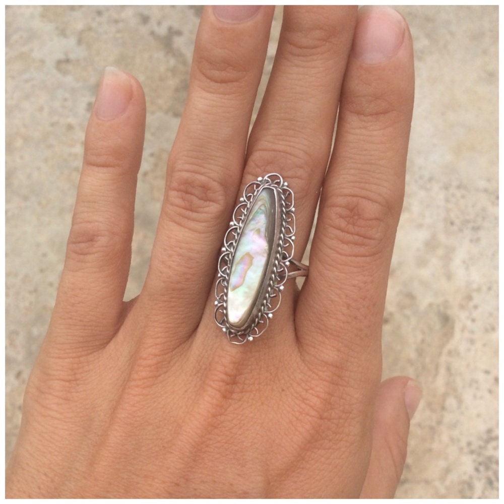 Vintage 1970's sterling silver abalone ring 7.5